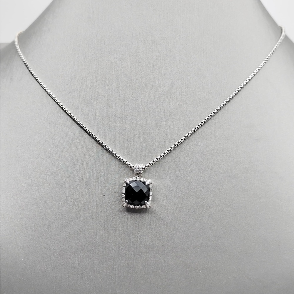 David Yurman Chatelaine Pave Bezel Pendant Necklace with Black Onyx + Diamonds